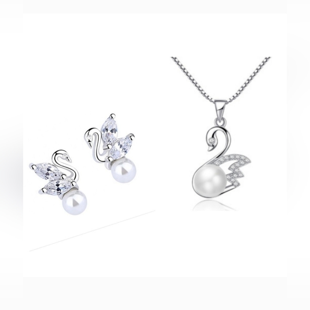Sterling silver swan jewelry set